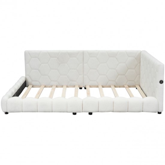 Modern Upholstered Full Size Platform Bed with LED Lighting and USB Ports - White
