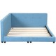 Modern Upholstered Full Size Platform Bed with USB Ports - Blue Linen