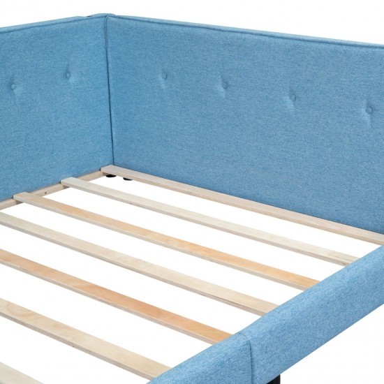 Modern Upholstered Full Size Platform Bed with USB Ports - Blue Linen