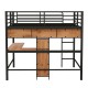 Full Size Metal & Wood Loft Bed with L-Shaped Desk - Black and Brown Elegance