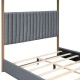 Queen Size Canopy Platform Bed with Upholstered Headboard - Elegance in Gray