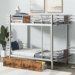 Twin XL Metal Bunk Bed with Storage Drawers - Silver