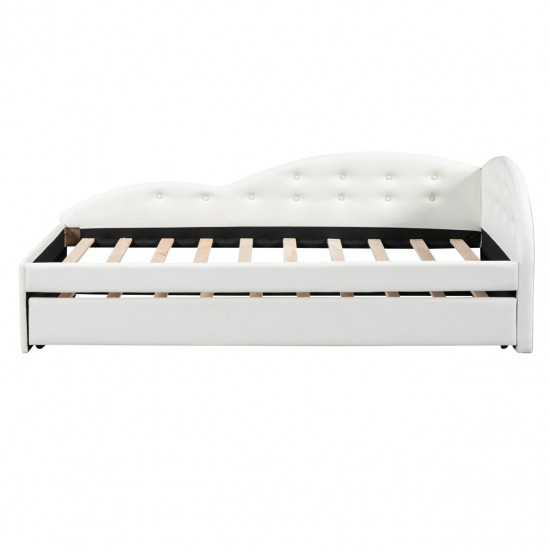 Elegant Twin Size Upholstered Daybed with Trundle and Cloud Shaped Guardrail