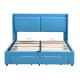 Sapphire Blue Queen Size Upholstered Hydraulic Platform Bed with Storage Drawers