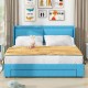 Sapphire Blue Queen Size Upholstered Hydraulic Platform Bed with Storage Drawers