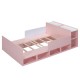 Pink Full Size Platform Bed with Storage Headboard and Underneath Cabinets