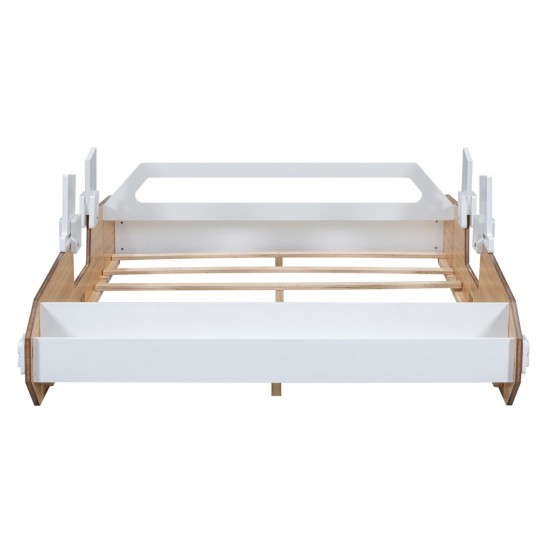 Wood Full Size Racing Car Bed with Door Design and Storage - Natural, White & Black