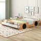 Wood Full Size Racing Car Bed with Door Design and Storage - Natural, White & Black