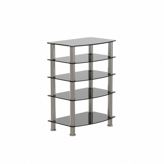 5-Tier Tempered Glass Side Table Stainless Steel Frame End Table for Living Room, Bedroom, Black