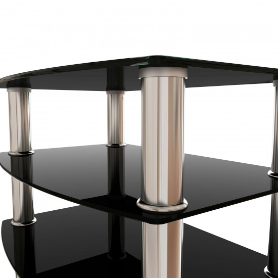 5-Tier Tempered Glass Side Table Stainless Steel Frame End Table for Living Room, Bedroom, Black