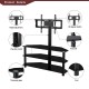 Adjustable 3-Tier Black TV Stand with Swivel Bracket and Glass Shelves