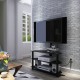 Adjustable 3-Tier Black TV Stand with Swivel Bracket and Glass Shelves