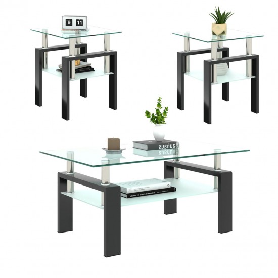 Pair of Contemporary Tempered Glass Coffee Tables for Living Room