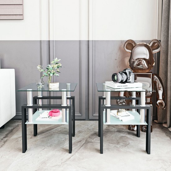 Pair of Contemporary Tempered Glass Coffee Tables for Living Room