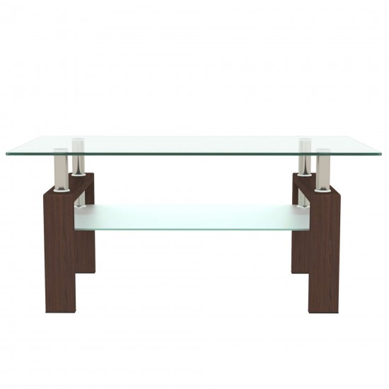 Rectangle Walnut Glass Coffee Table, Clear Coffee Table, Modern Side Center Tables for Living Room, Living Room Furniture