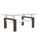 Rectangle Walnut Glass Coffee Table, Clear Coffee Table, Modern Side Center Tables for Living Room, Living Room Furniture