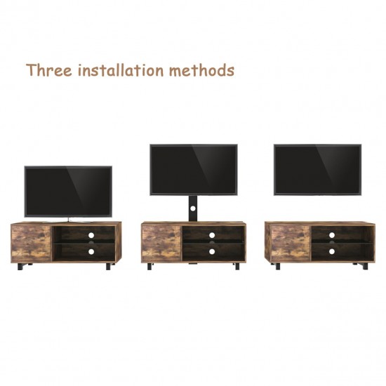 Rustic Brown TV Console with Push-to-Open Storage Cabinet - Stylish Wood & Glass TV Stand