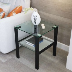 Glass two layer tea table, small round table, bedroom corner table, living room black side table