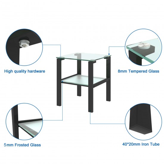 Glass corner table, bedroom corner table, living room black side table