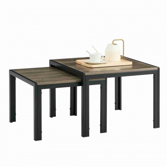 Nesting Coffee Table Set of 2, Square Modern Stacking Table with Wood Finish for Living Room, Oak Grey