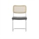 Stylish Gray Leather Dining Chairs with Rattan Accents - Set of 4