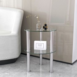 Elegant 2-Layer Tempered Glass End Table for Stylish Home Decor