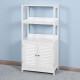 White Freestanding Bathroom Tall Cabinet with Open Shelves and Doors, Linen Tower Storage Organizer, 23.6 x 12.8 x 48 Inches