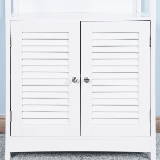 White Freestanding Bathroom Tall Cabinet with Open Shelves and Doors, Linen Tower Storage Organizer, 23.6 x 12.8 x 48 Inches