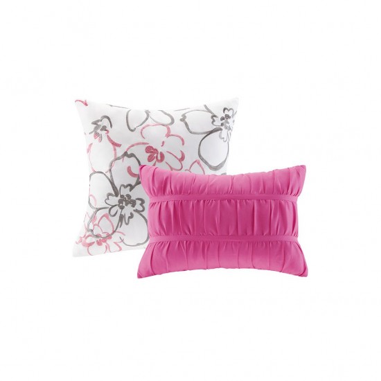 Asymmetrical Floral Comforter Set Pink Polyester