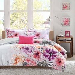 Asymmetrical Floral Comforter Set Pink Polyester